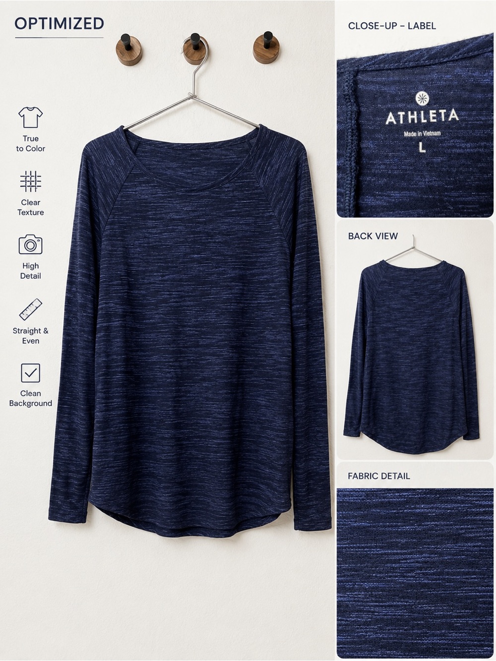 Athleta Navy Heathered Long-Sleeve Crewneck Top